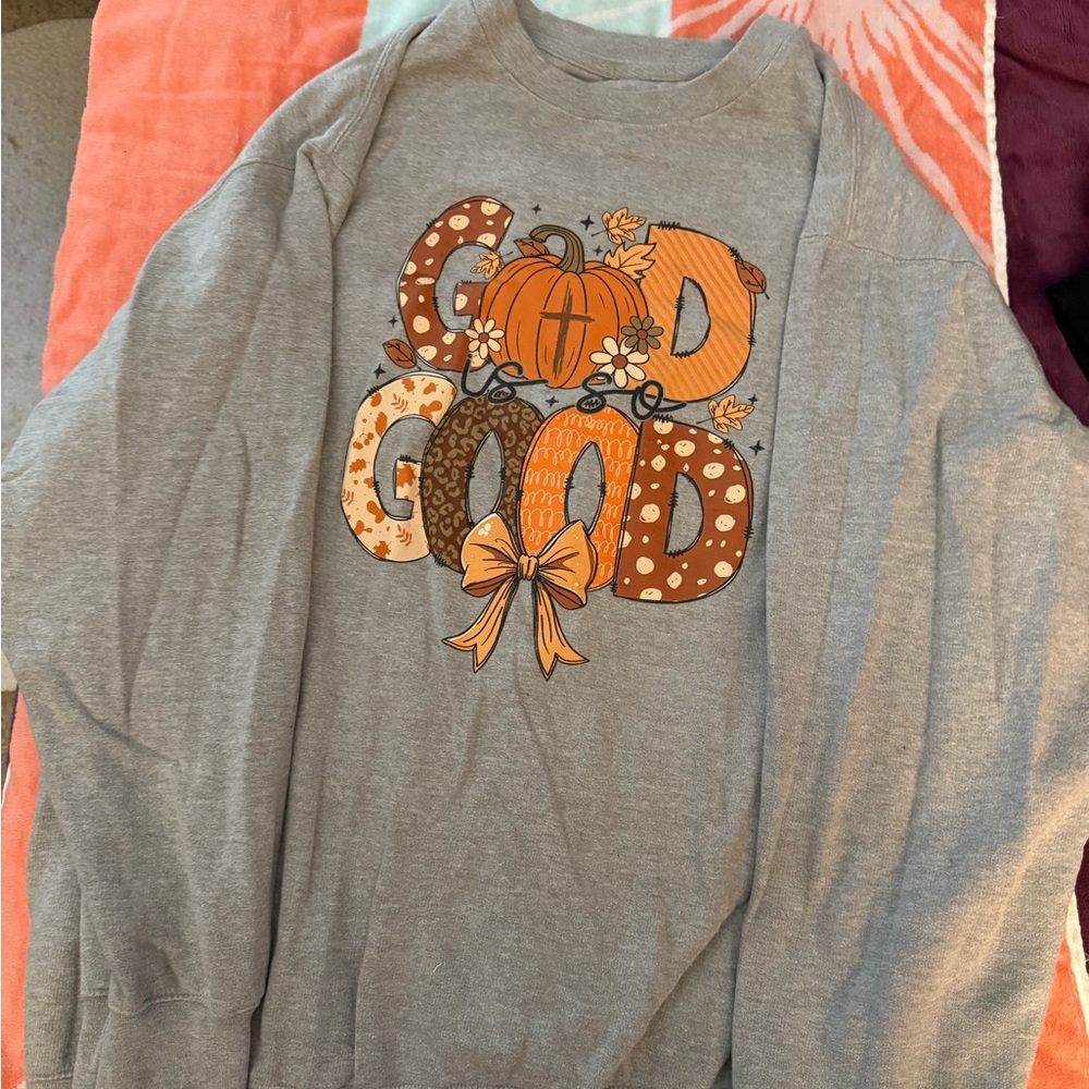 Gray Graphic Sweatshirt with Orange Accents